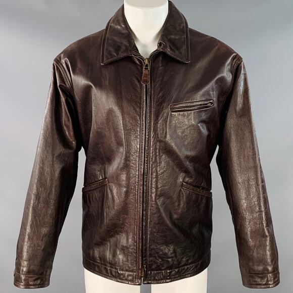 HENRY COTTON'S Size M Brown Leather Zip Up Jacket - Picture 1 of 6